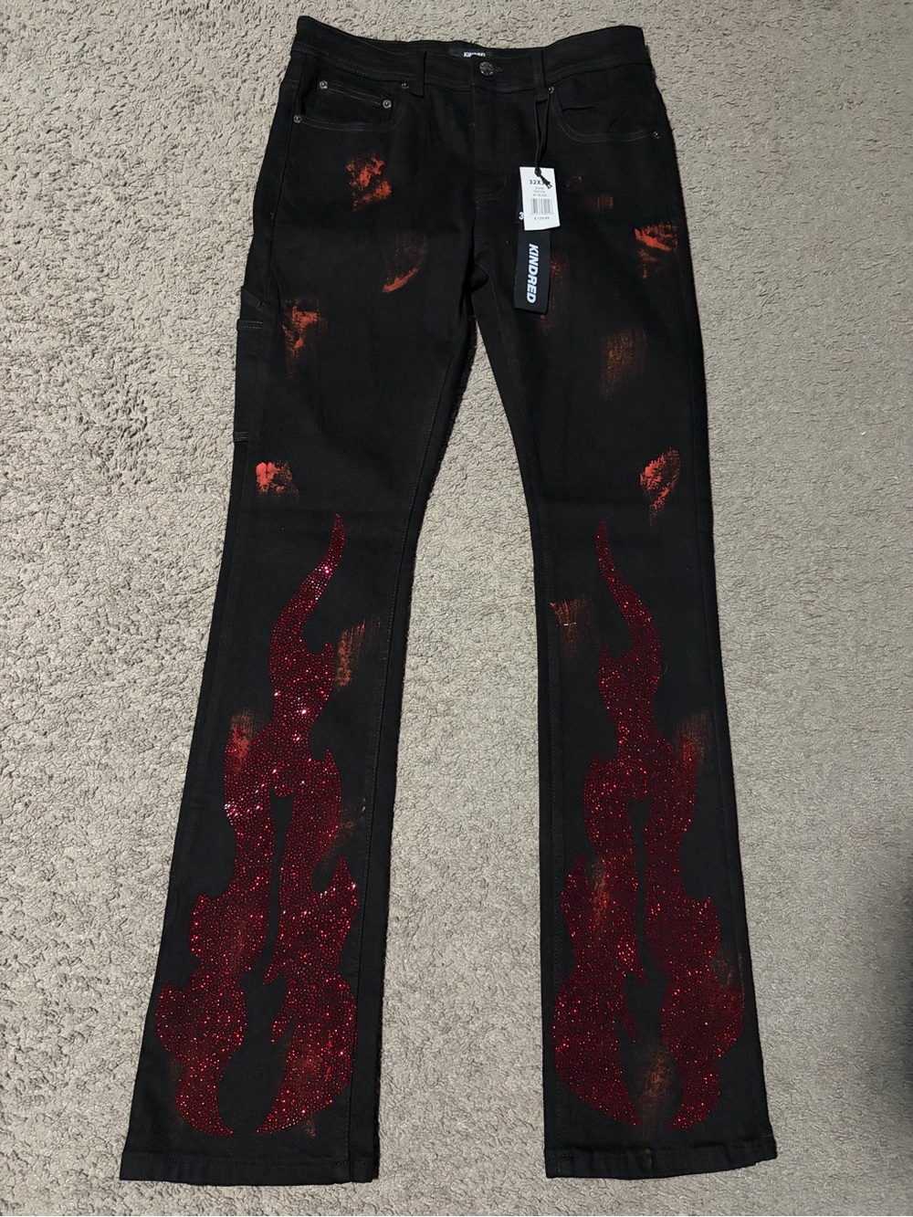 Kindred Slim Men's Black Jeans with Red Accent - 32x36